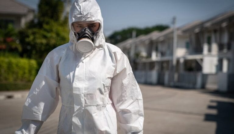 man in biohazard suit