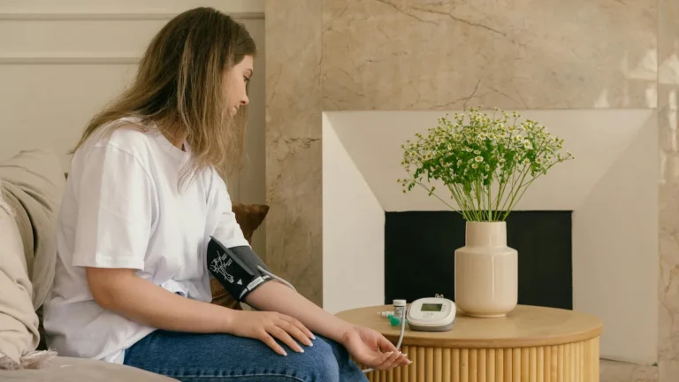 Woman checking blood pressure