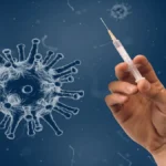 Illustration of a vaccine and a virus